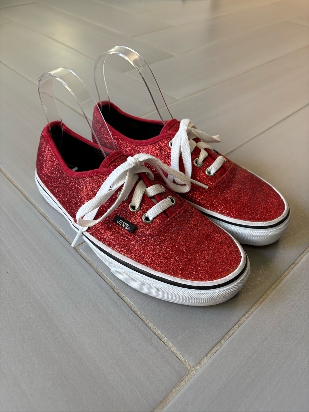 Vans Red Glitter Low-Top Sneakers
